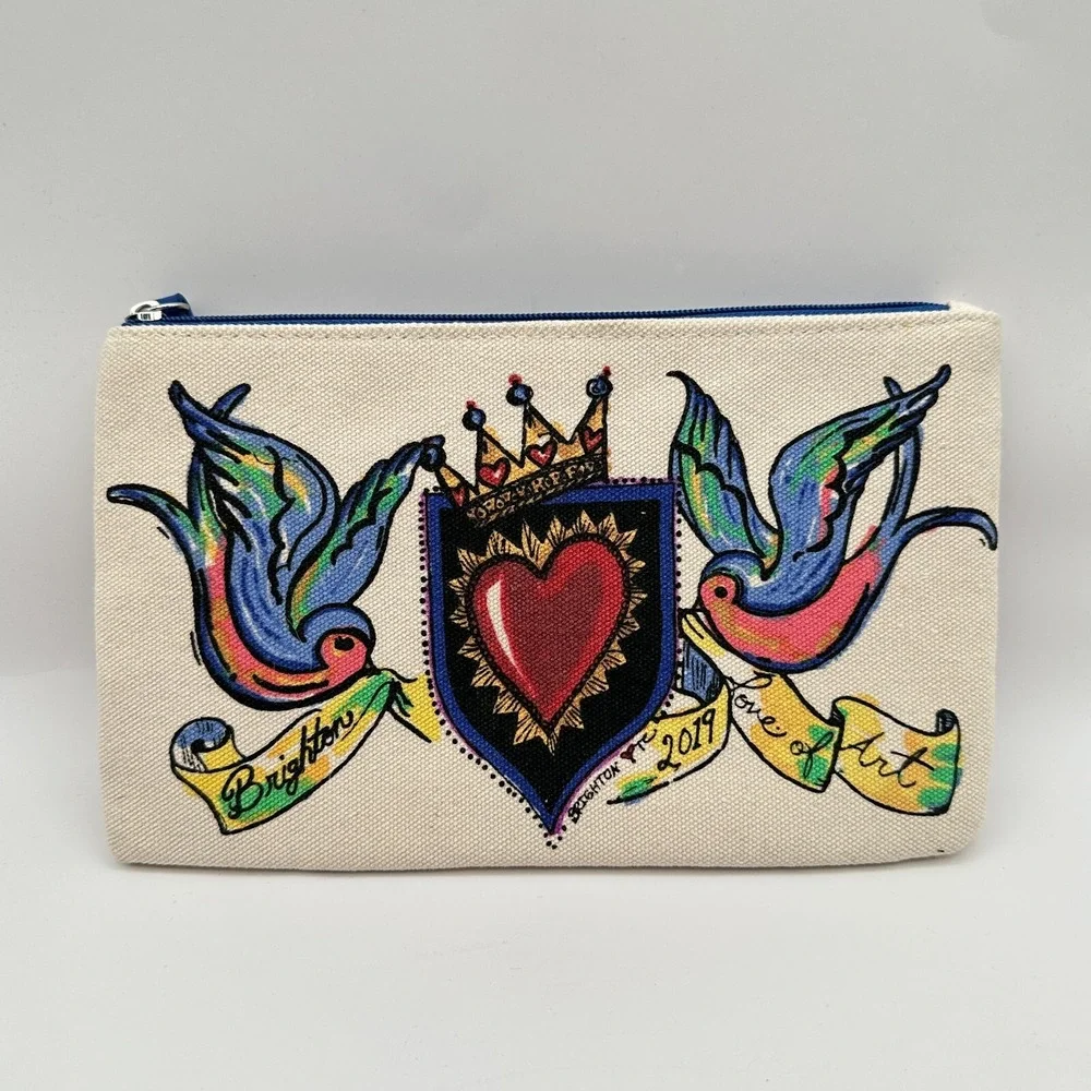 Brighton Pouch Ivory Red Heart 2019 Love Of Art Canvas Makeup Cosmetic‎ Bag